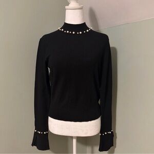 NWT French Connection Black sweater with Pearl trim